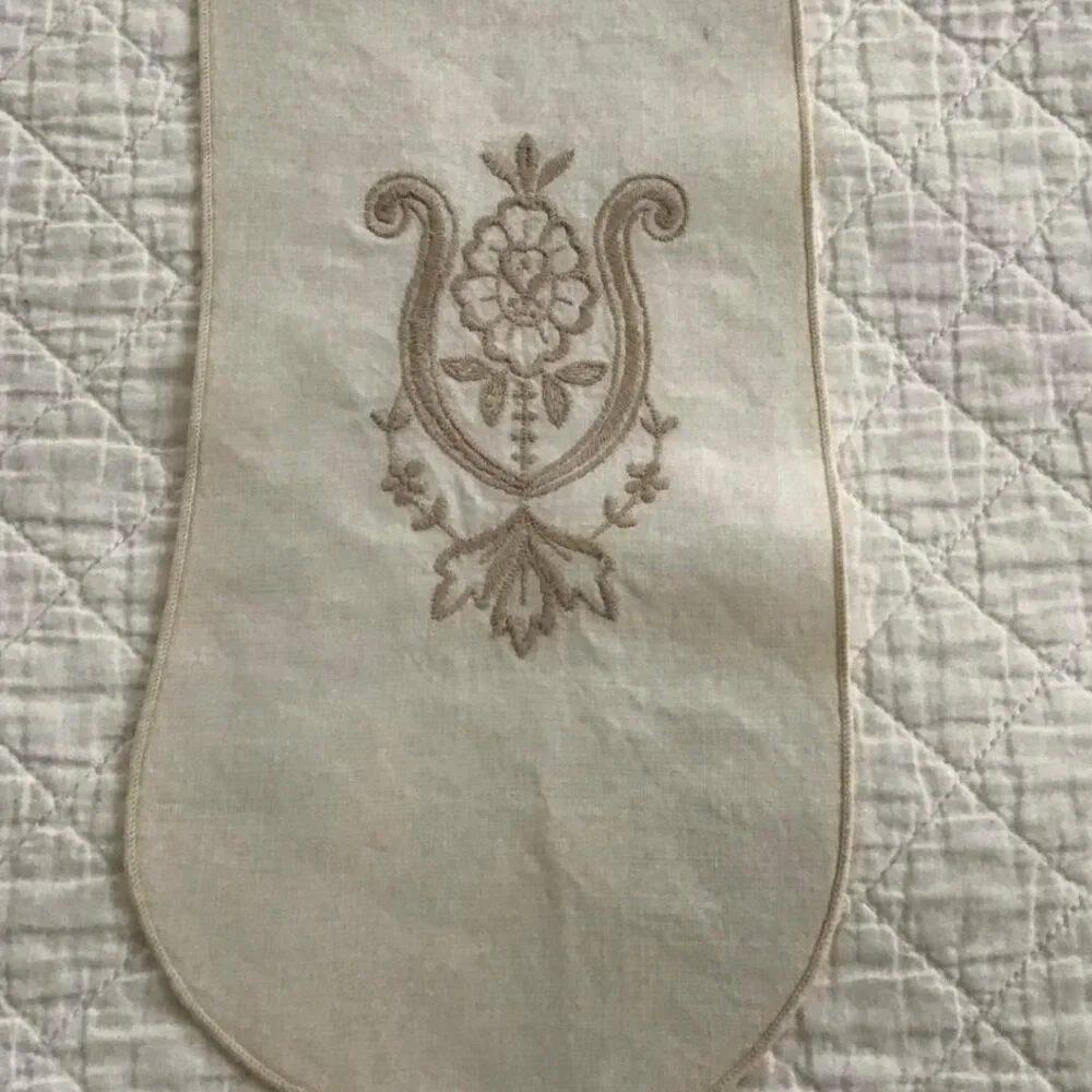 Vintage Tea Towel Guest/Powder Room, Linen, Off White, Flower‎ Embroidery (6)
